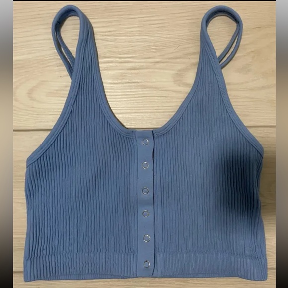 Aerie Ribbed Snap-Front Cropped Tank Top in Blue Medium - Picture 2 of 4